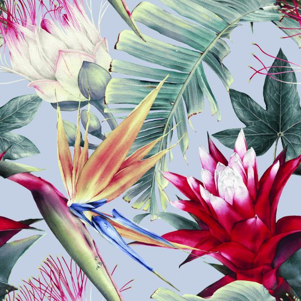 Behang Tropische Aquarel Bloemen - Afbeelding 2