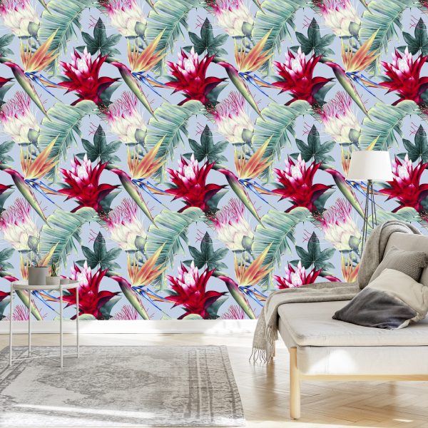 Behang Tropische Aquarel Bloemen - Afbeelding 3