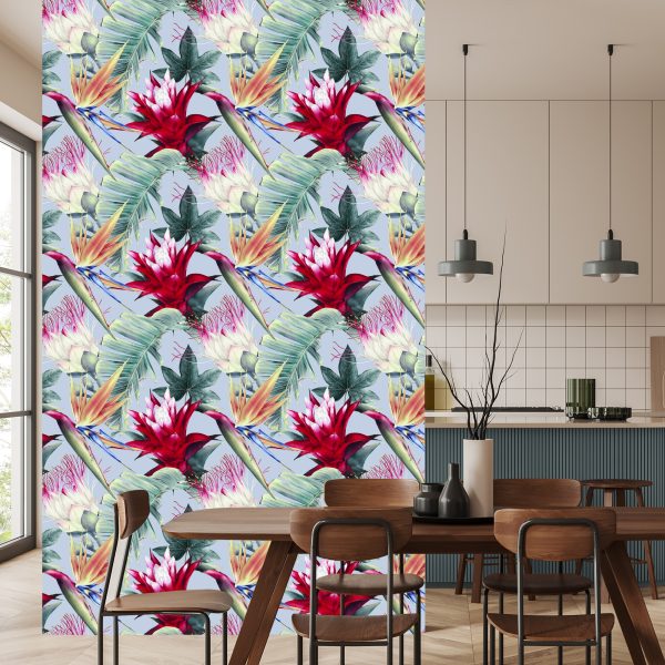 Behang Tropische Aquarel Bloemen - Afbeelding 4