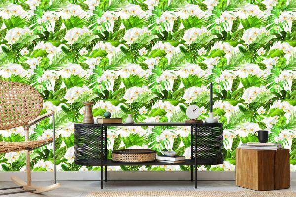 Behang Natuur Groene Orchideeën Bloemen Voor Woonkamer - Afbeelding 5