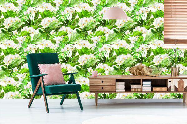 Behang Natuur Groene Orchideeën Bloemen Voor Woonkamer - Afbeelding 6