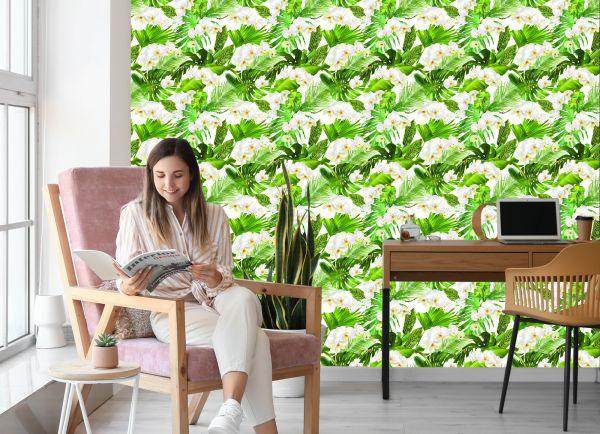 Behang Natuur Groene Orchideeën Bloemen Voor Woonkamer - Afbeelding 7