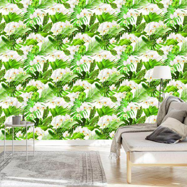 Behang Natuur Groene Orchideeën Bloemen Voor Woonkamer - Afbeelding 3