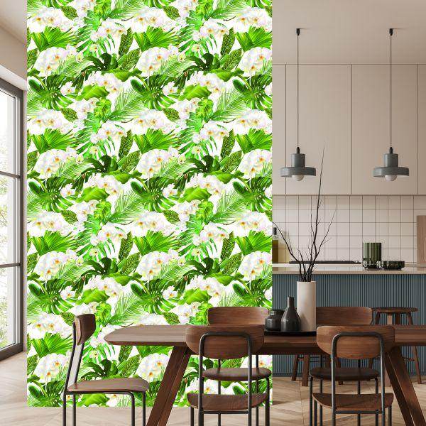 Behang Natuur Groene Orchideeën Bloemen Voor Woonkamer - Afbeelding 4
