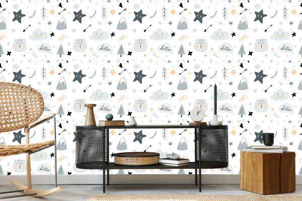 Behang Voor Kinderen, Sterren, Wolken, Scandinavische Stijl - Afbeelding 5
