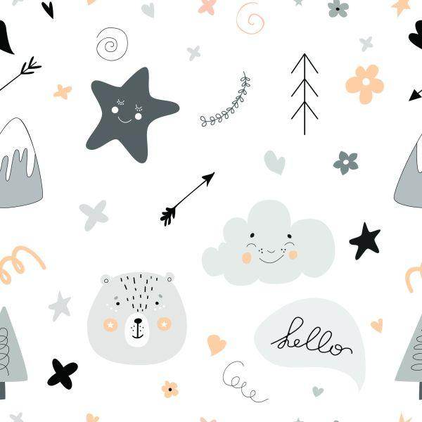 Behang Voor Kinderen, Sterren, Wolken, Scandinavische Stijl - Afbeelding 2