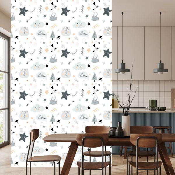 Behang Voor Kinderen, Sterren, Wolken, Scandinavische Stijl - Afbeelding 4