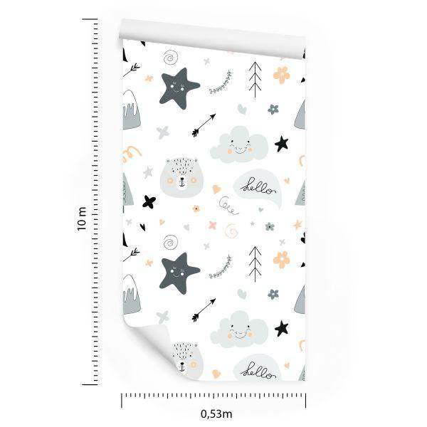 Behang Voor Kinderen, Sterren, Wolken, Scandinavische Stijl - Afbeelding 8