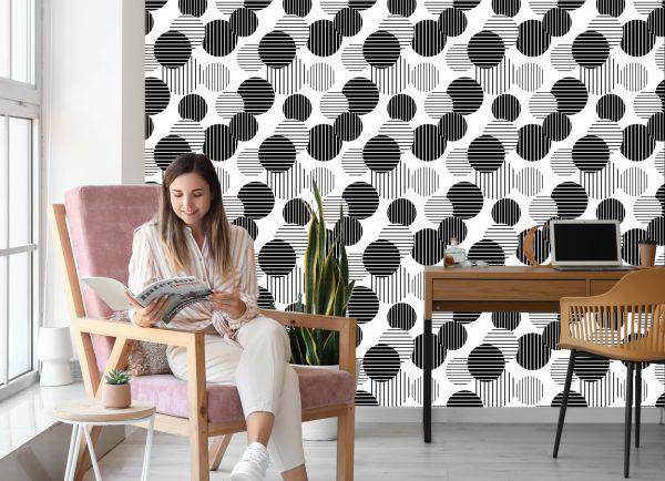 Behang Zwart-Witte Grote Gestreepte Stippen - Afbeelding 7