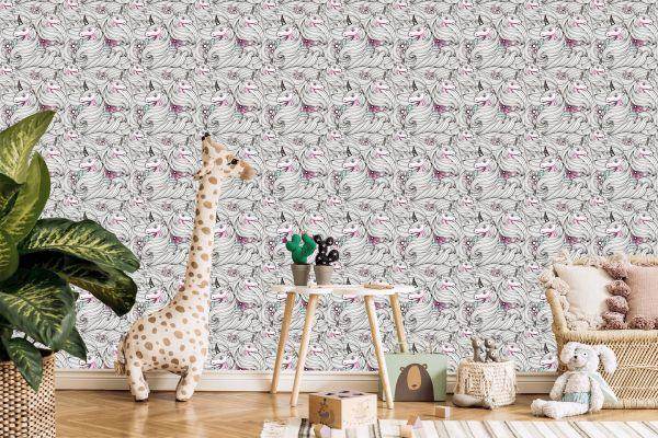 Behang Voor Meisjes Kleurrijke Eenhoorns Bloemen - Afbeelding 5