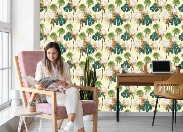 Behang Heldere Bloemen Met Bladeren Op De Achtergrond - Afbeelding 7