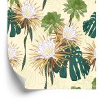 Behang Heldere Bloemen Met Bladeren Op De Achtergrond
