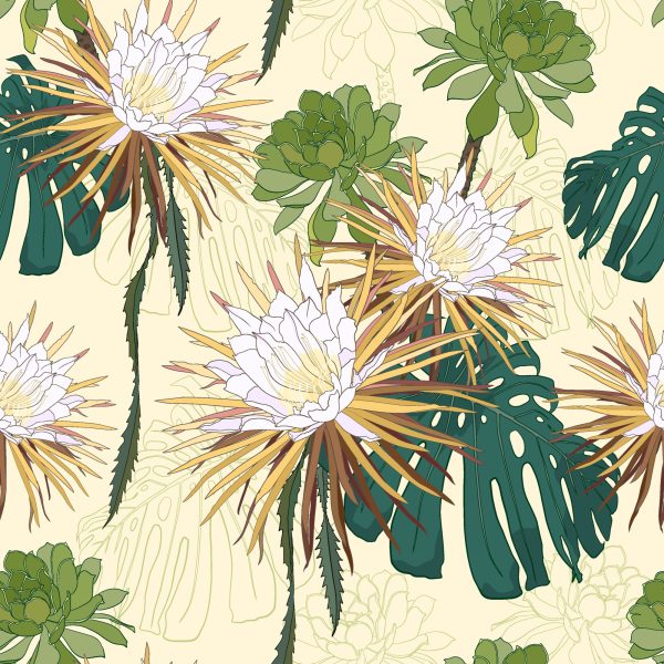 Behang Heldere Bloemen Met Bladeren Op De Achtergrond - Afbeelding 2