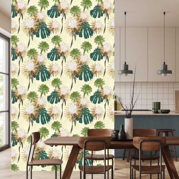 Behang Heldere Bloemen Met Bladeren Op De Achtergrond - Afbeelding 4