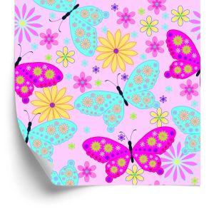 Behang Voor Kinderen, Kleurrijke Vlinders, Bloemen, Planten