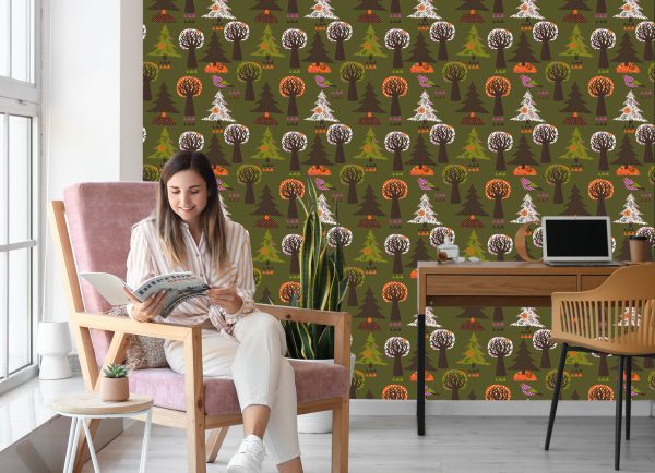 Behang Bomen, Groene Vogels Voor De Babykamer - Afbeelding 7