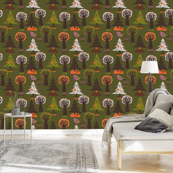 Behang Bomen, Groene Vogels Voor De Babykamer - Afbeelding 3