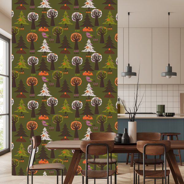 Behang Bomen, Groene Vogels Voor De Babykamer - Afbeelding 4