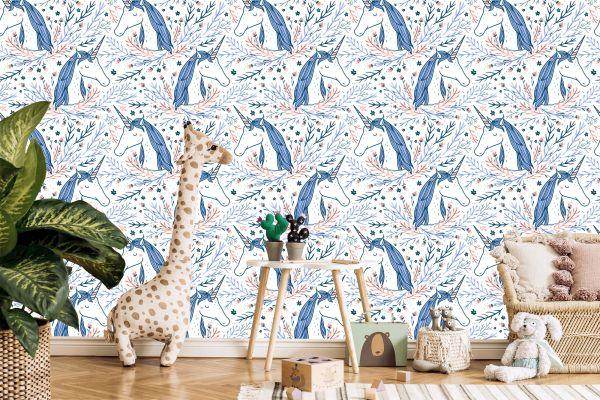 Behang Voor Kinderen - Eenhoorns Op Een Achtergrond In Scandinavische Stijl - Afbeelding 5