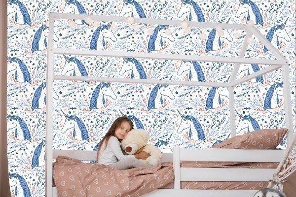 Behang Voor Kinderen - Eenhoorns Op Een Achtergrond In Scandinavische Stijl - Afbeelding 7