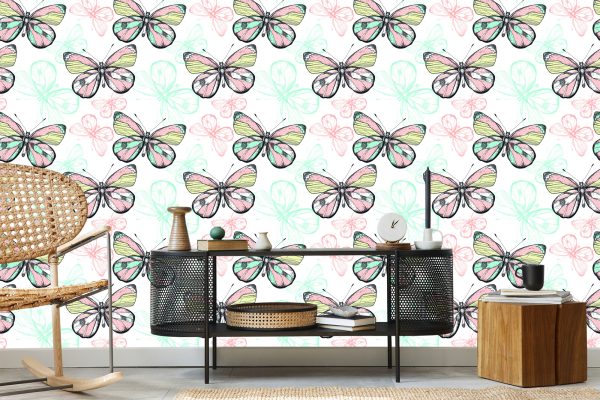 Behang Muur Voor Kinderkamer Kleurrijke Vlinders - Afbeelding 5