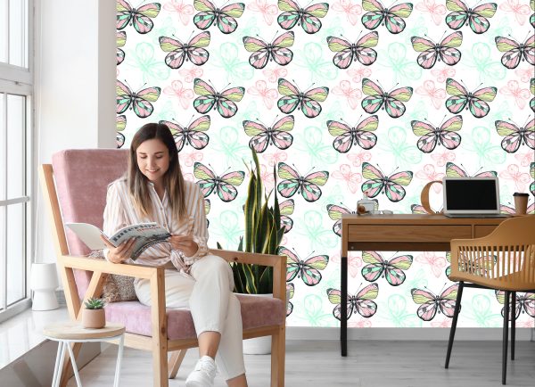 Behang Muur Voor Kinderkamer Kleurrijke Vlinders - Afbeelding 7