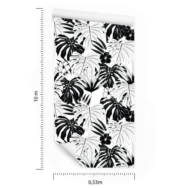 Behang Zwart-Witte Tropische Bladeren - Afbeelding 8
