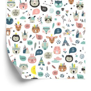 Behang Voor Meisje Kleurrijke Bloemen Dieren