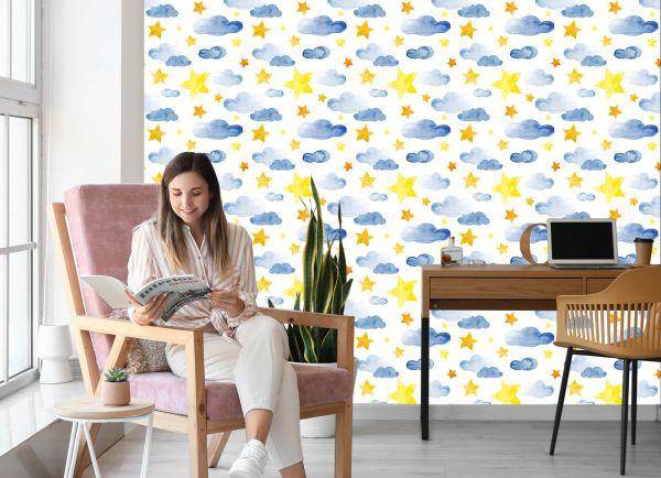 Behang Voor Kinderen - Sterren En Wolken - Afbeelding 7