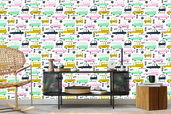 Behang Pastelkleurige Auto's - Afbeelding 5