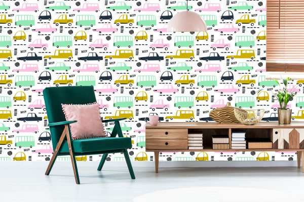 Behang Pastelkleurige Auto's - Afbeelding 6