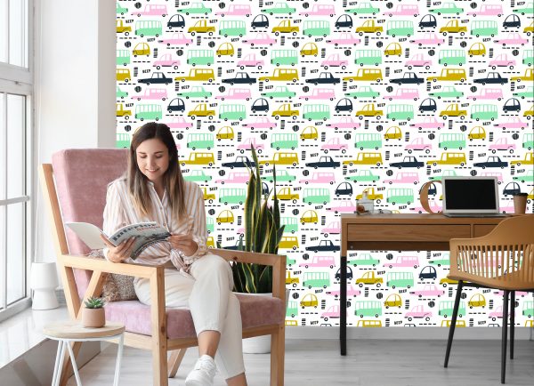 Behang Pastelkleurige Auto's - Afbeelding 7