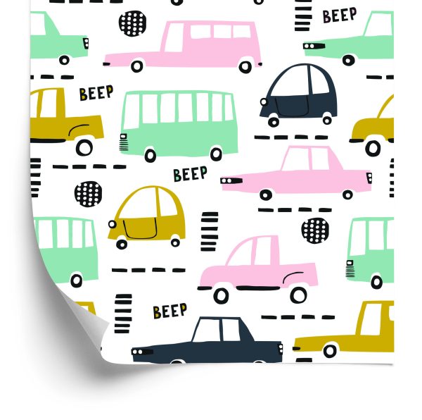 Behang Pastelkleurige Auto's