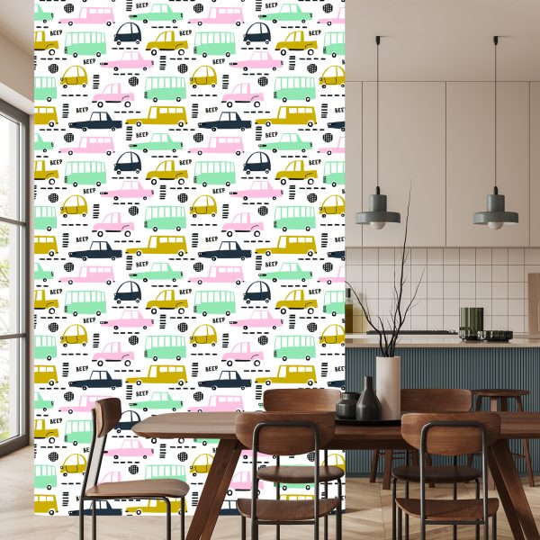 Behang Pastelkleurige Auto's - Afbeelding 4