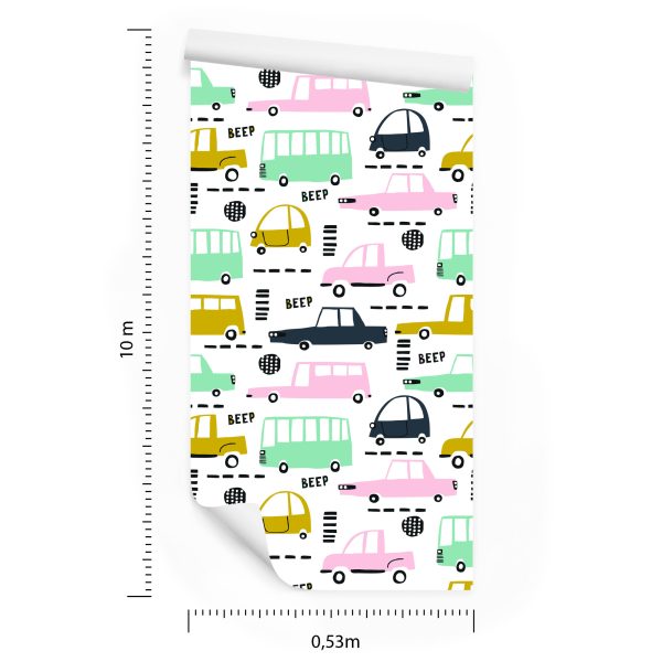 Behang Pastelkleurige Auto's - Afbeelding 8