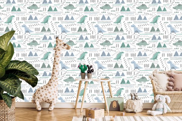 Behang Voor Boy Mountain Tree Dinosaurs - Afbeelding 5