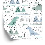 Behang Voor Boy Mountain Tree Dinosaurs