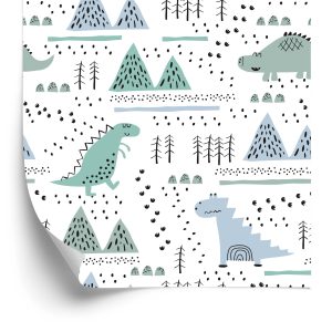 Behang Voor Boy Mountain Tree Dinosaurs