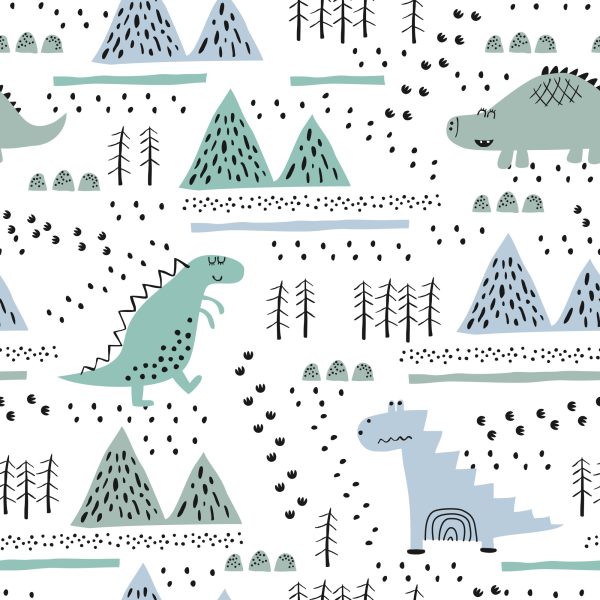 Behang Voor Boy Mountain Tree Dinosaurs - Afbeelding 2