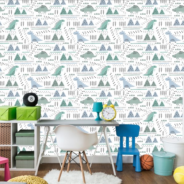 Behang Voor Boy Mountain Tree Dinosaurs - Afbeelding 4