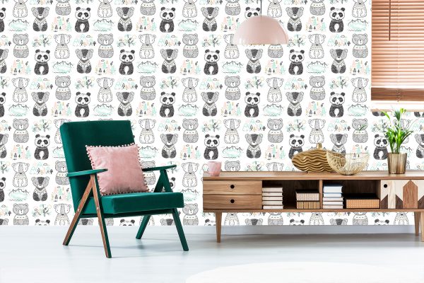 Behang Panda Beren Bomen - Afbeelding 6