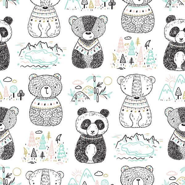 Behang Panda Beren Bomen - Afbeelding 2