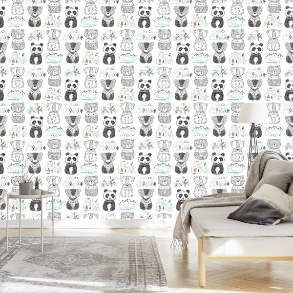 Behang Panda Beren Bomen - Afbeelding 3