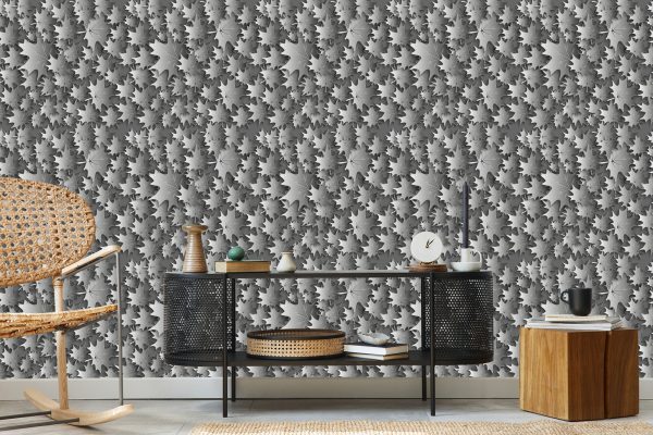 Behang Grijze Bladeren - 3D-Effect - Afbeelding 5