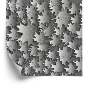 Behang Grijze Bladeren - 3D-Effect