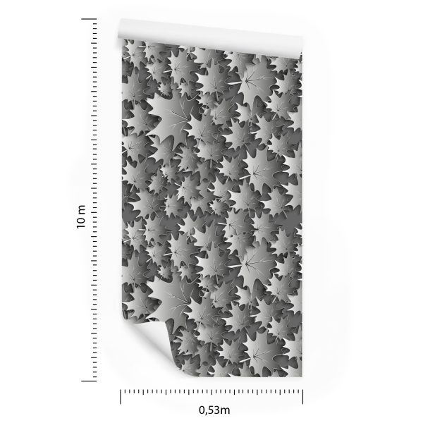 Behang Grijze Bladeren - 3D-Effect - Afbeelding 8