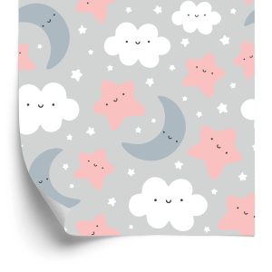 Behang Voor Kinderen - Lachende Wolken En Sterren