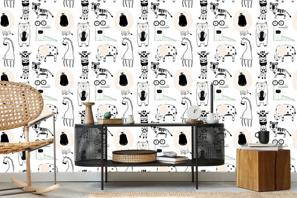 Behang Voor Kinderen - Wilde Dieren In Scandinavische Stijl - Afbeelding 5
