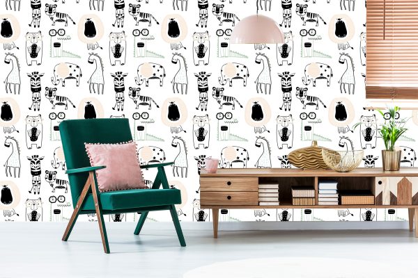 Behang Voor Kinderen - Wilde Dieren In Scandinavische Stijl - Afbeelding 6