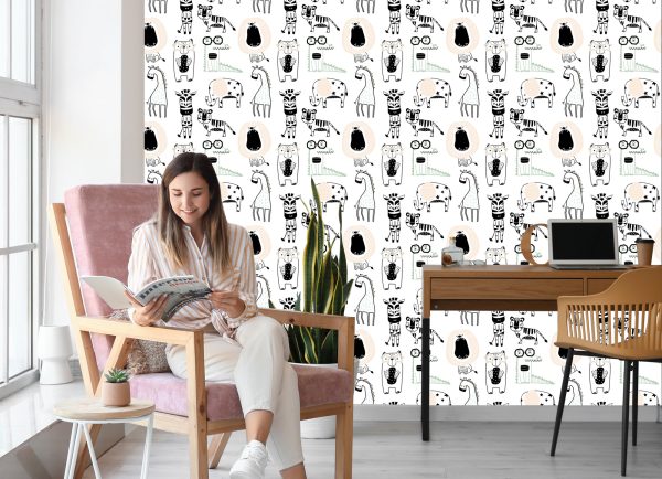 Behang Voor Kinderen - Wilde Dieren In Scandinavische Stijl - Afbeelding 7